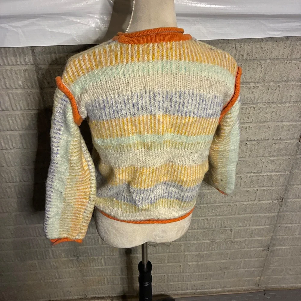 Urban Outfitters Womens Striped Knit Sweater Orange Yellow Blue XS Exposed Seam‎